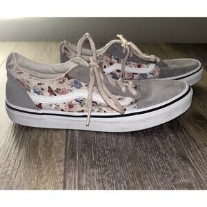 Vans Old Skool Unisex Gray White Floral Print Low Top Youth Size 5 Sneaker Shoes